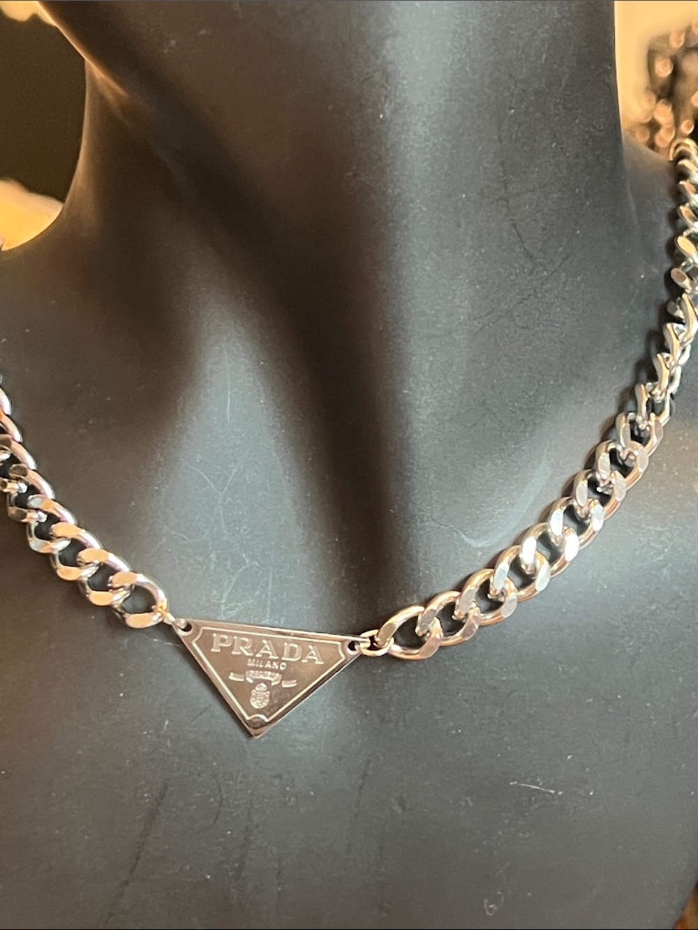 Silver Triangle Logo Curb Chain Necklace - Women's Jewelry